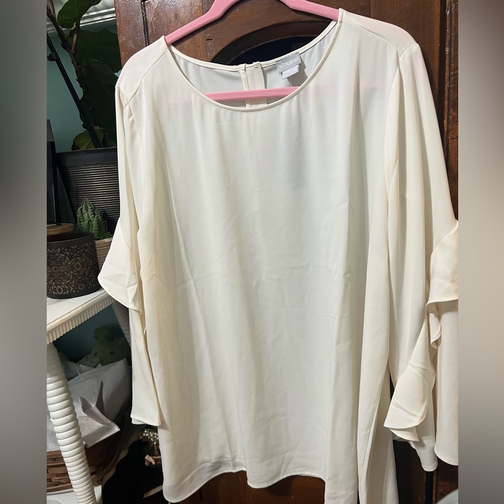 Chicos Ruffle Sleeve Tunic Solid Ruffle Tunic Cre… - image 1